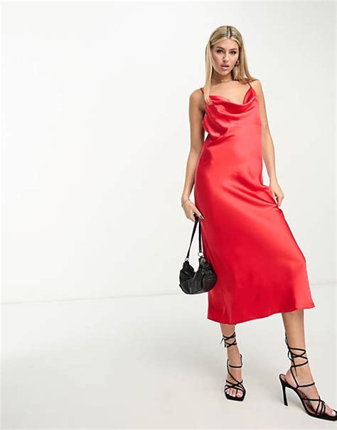 New Look Satin Cowl Neck Slip Dress In Red Asos