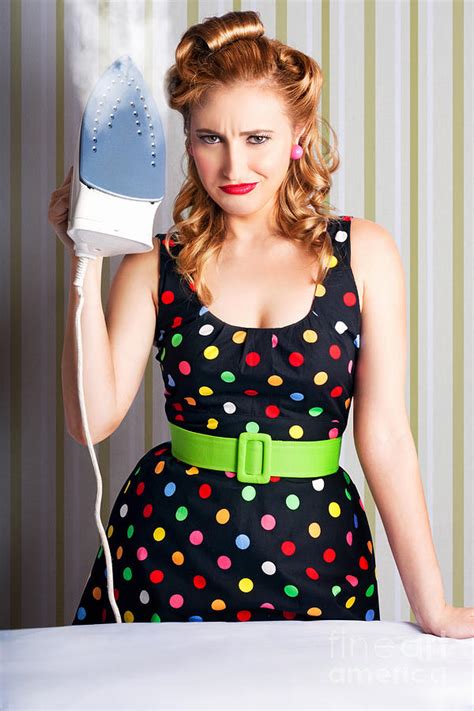 Funny 50s Pinup Girl Holding Steaming Hot Iron Photograph By Jorgo