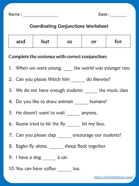 Coordinating Conjunction Worksheets