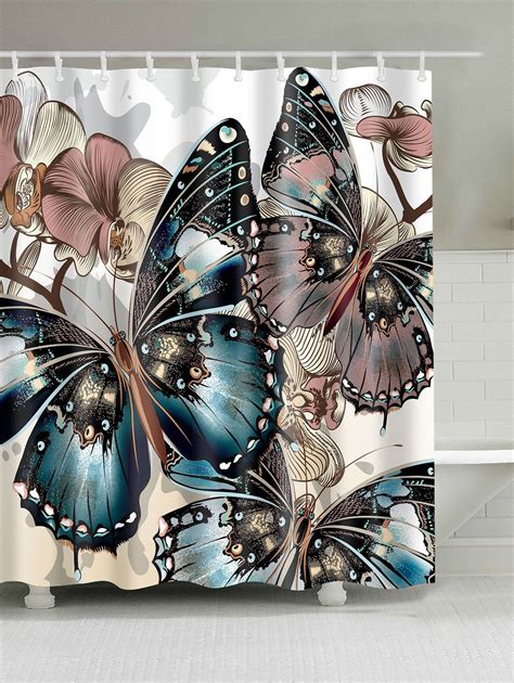 17 Off 2022 Mouldproof Butterfly Print Shower Curtain In Colormix