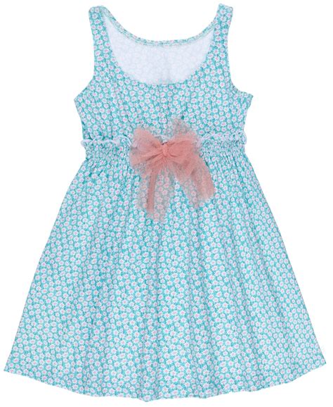 Maricruz Moda Infantil Girls Aqua Green Floral Print Dress And Coral Pink