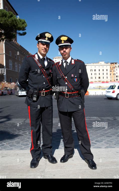 Full Length Of Two Arma Dei Carabinieri Italian Police Officers On Duty