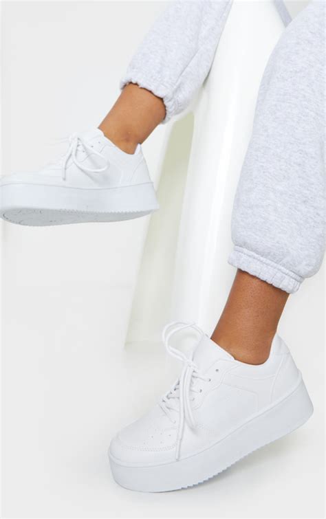 White Platform Sole Chunky Lace Sneakers Prettylittlething Aus