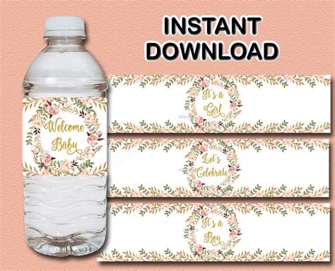 Floral Baby Shower Water Bottle Labels Printable Peach Pink Etsy