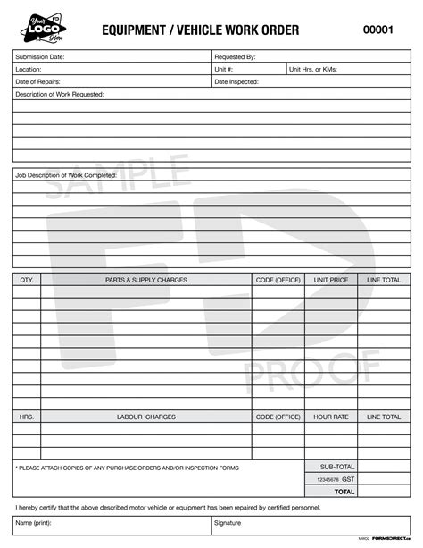 Equipment Vehicle Work Order Mwo2 Custom Template Forms Direct