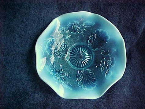 Antique Blue Opalescent Bowl Vintage Northwood Glass Shell Wild