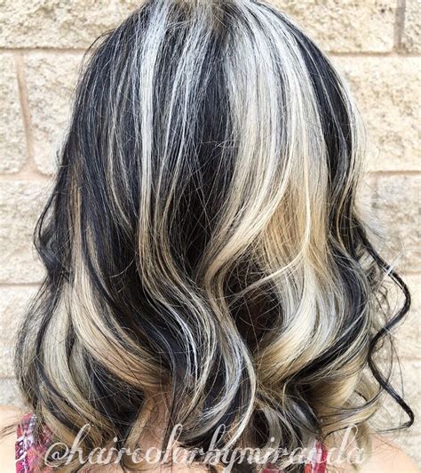 Black And White Chunky Highlight Lowlight Pinwheel Hair Color By