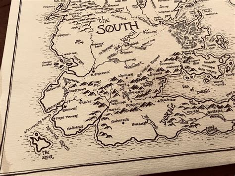 Map Of Westeros Aged Handmade Hand Drawn Authentic Game Of Etsy