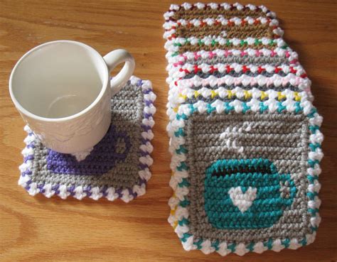 Colorful Coffee Cup Coasters Crochet Mug Rugs In Pinks Blue Yellow