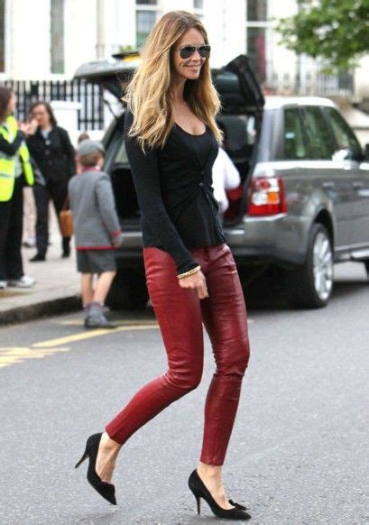 elle mcpherson streetwear fashion red leather pants fashion