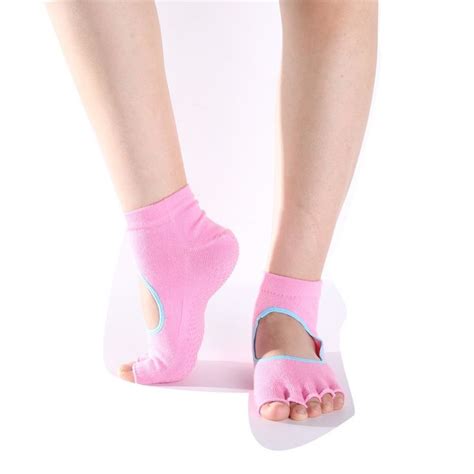 Grippy Toeless Yoga Socks Non Slip Skid Pilates Barre Half Toe Socks For Girls Women Pink M