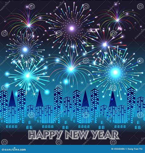Happy New Year With Fireworks Background Stock Vector Illustration Of
