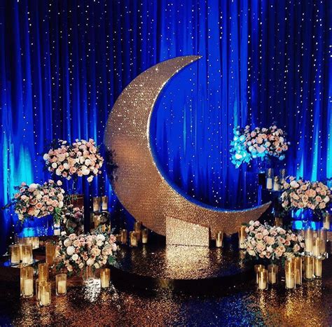 You'll be over the moon for your prom decorations with this stunning over the moon arch kit to match your nighttime, starry night, or outer space prom theme. Star theme wedding ceremony | Starry night prom, Starry night wedding, Starry night wedding theme