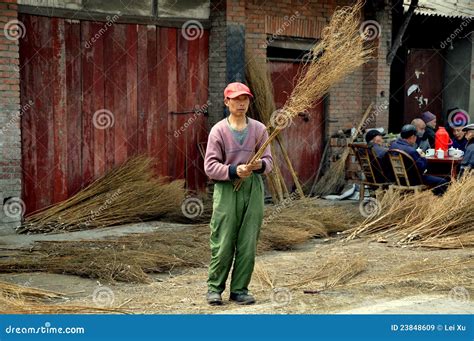 Pengzhou China Man Making Brooms Editorial Stock Image Image Of