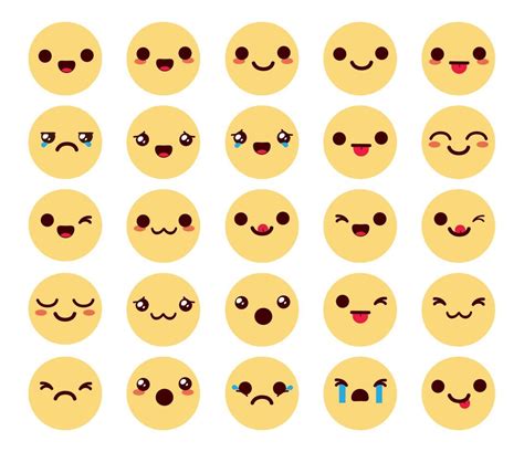 emojis chibi characters vector set emoticon kawaii emoji collection in yellow faces with