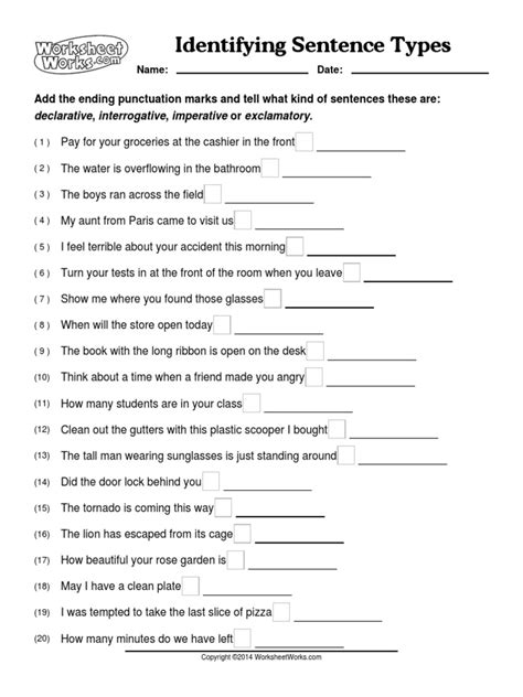 Kinds Of Sentences Worksheets