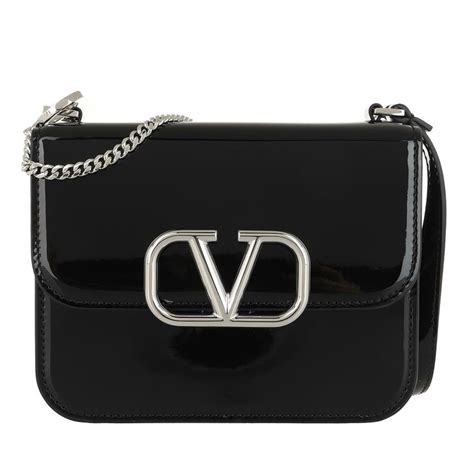 Valentino Garavani V Sling Shoulder Bag Patent Leather Black In Schwarz