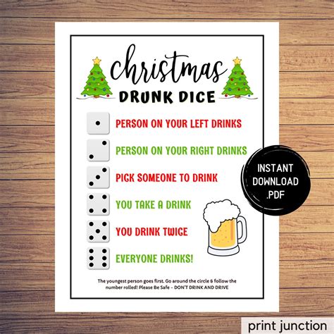 Christmas Drunk Dice Drinking Game Christmas Party Games Left Right