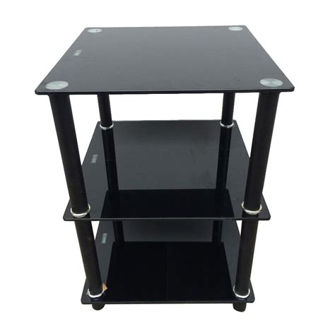 It fits in easily with your existing decor. Black 3 Tier Square Glass Side Table Stand Living Room Storage Display Shelves | eBay