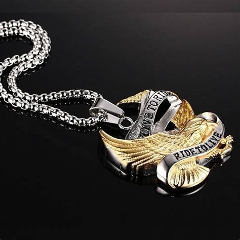 Bikers Live To Ride Ride To Live Eagle Necklace Titanium Steel
