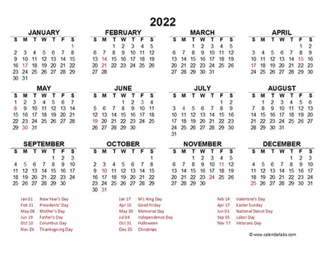 Calendar 2022 Yearly Printable Free Letter Templates