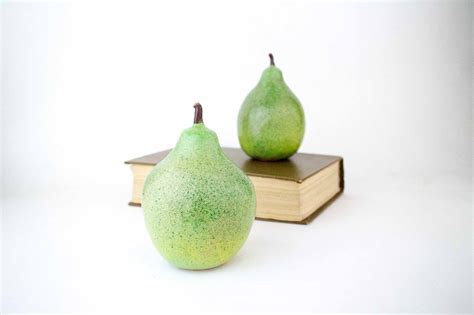 Handmade Ceramic Pear Set Glazed Green With Yellow