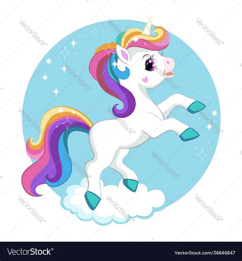 Cute Cartoon Unicorn With Rainbow Mane Royalty Free Vector