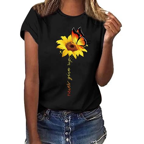 New Cool Harajuku Fashion Graphic Tees Women Sun Flowers Print T Shirt Slim Fit Cute Girls