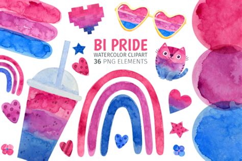 Bi Pride Watercolor Clipart Bisexual Graphic By Valinmalin · Creative Fabrica