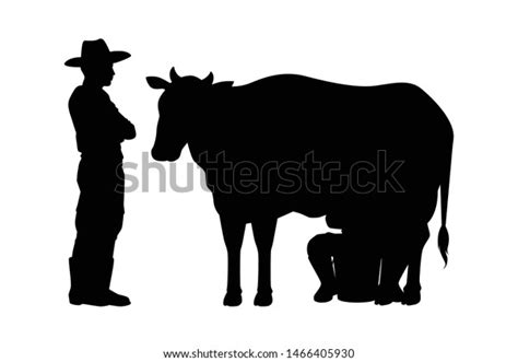 Farmer Milking Cow Silhouette Vector Stock Vector Royalty Free 1466405930 Shutterstock