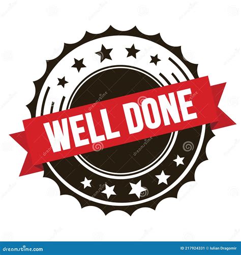 Well Done Text On Red Brown Ribbon Stamp Stock Illustration