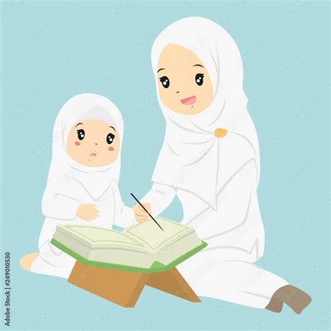 Muslim Girl Learning To Read Quran A Mother Teaching Her Daughter To