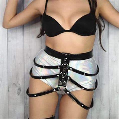 tiaobug women fashion faux leather punk sexy rave gothic waist belt body caged harness belt