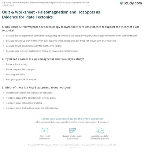 Location at which two plates come together. Quiz & Worksheet - Paleomagnetism and Hot Spots as ...