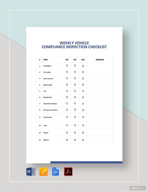Weekly Vehicle Inspection Checklist Template In Word Pages Pdf