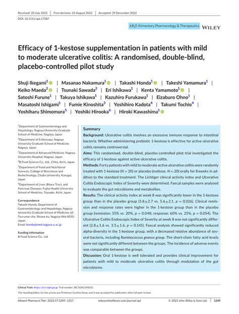 Efficacy Of 1‐kestose Supplementation In Patients With Mild To Moderate