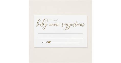 Baby Name Suggestions Card For Baby Shower Gold Zazzle