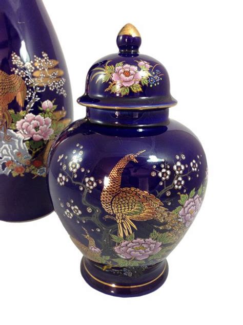 Matching Vintage Japanese Ginger Jar And Vase Peacock Etsy Ginger Jars Vintage Chinoiserie