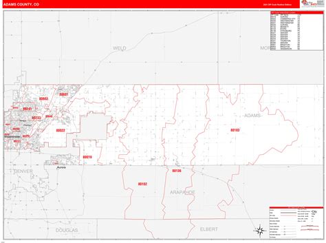 Adams County Co Zip Code Wall Map Red Line Style By Marketmaps Mapsales
