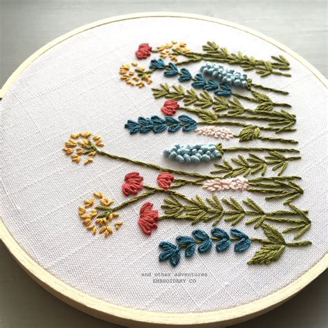Beginner Hand Embroidery Pattern Bright Summer Meadow Embroidery Flowers Pattern Floral