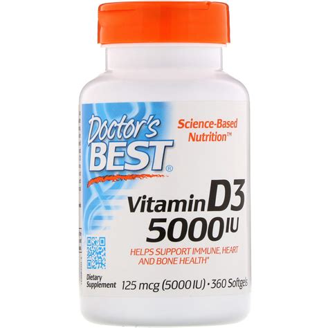 Check out the 10 best vitamin d supplements here. Doctor's Best, Vitamin D3, 125 mcg (5000 IU), 360 Softgels ...