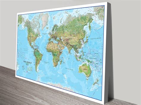 Physical World Map Framed Artwork Canvas Prints Australia