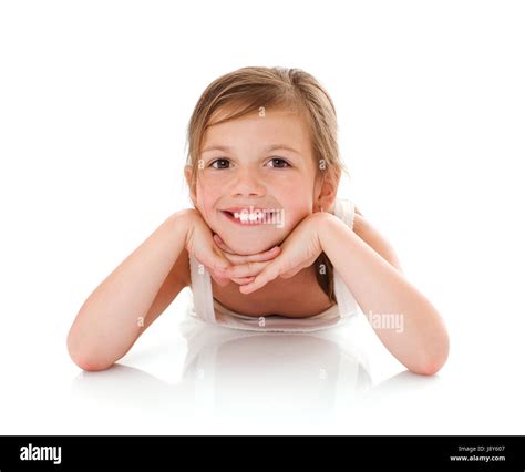 Smiling Little Girl Happy Portrait Isolated On White Stock Photo Alamy