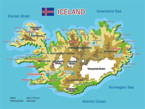Vector Color Geographic And Administrative Map Of Iceland With Rivers