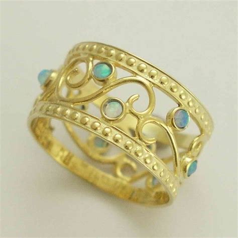 Solid Yellow Gold Ring Blue Opals Ring Delicate Ring Gold Etsy Opal