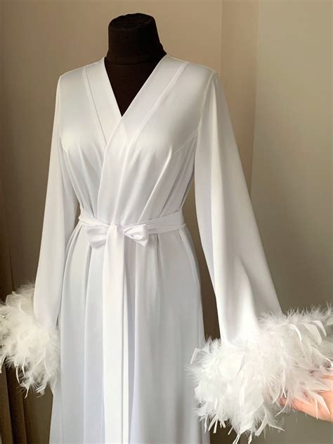 feather bridal robe long white bella donna handmade ️