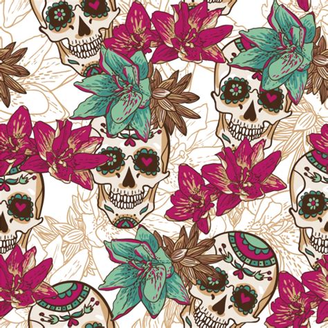 Sugar Skulls And Flowers Wallpaper And Surface Covering Youcustomizeit