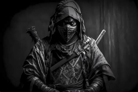 Ancient Traditional Chinese Assassin Ninja In Black Clothes Dark