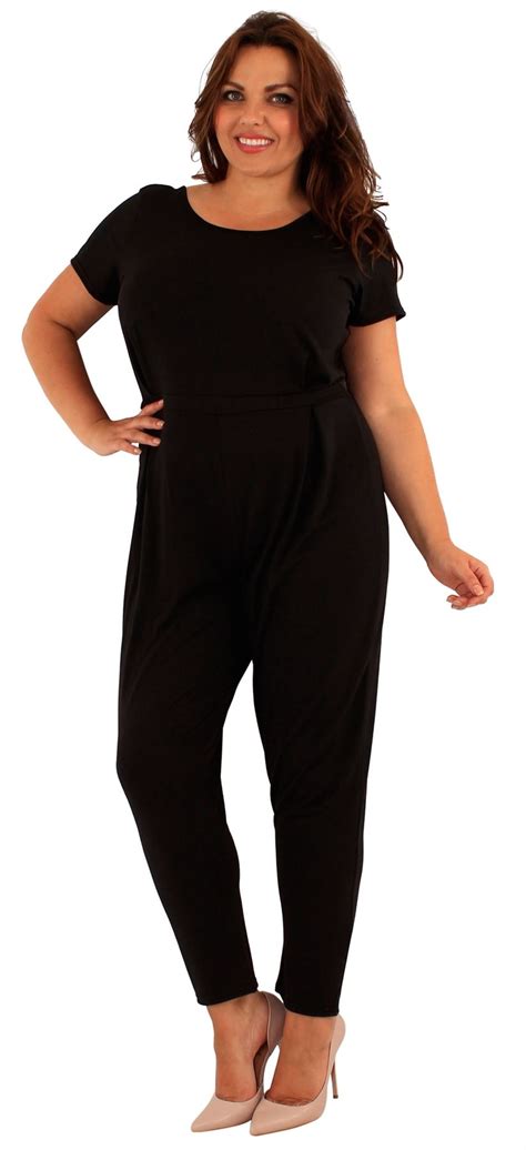 New Ladies Plus Size Cap Sleeve Black Jumpsuit Dress 18 24 Ebay