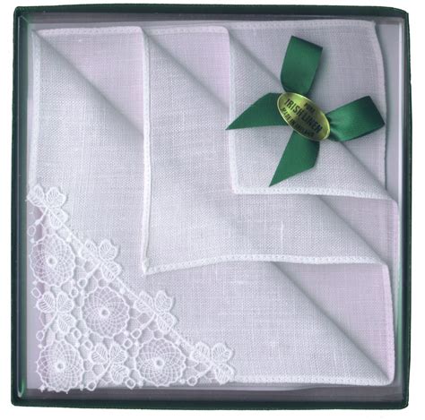 Irish Linen Shamrock Lace Corner Handkerchief Flax And Thimble